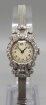 A lady's Art Deco platinum and diamond set cocktail wristwatch, inscription to case back 'D.M.S. 2: