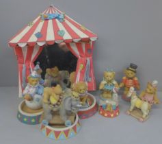 A Cherished Teddies circus set, seven bears and circus ring