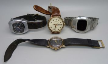 Four wristwatches including Sicura Signal and an Intex digital