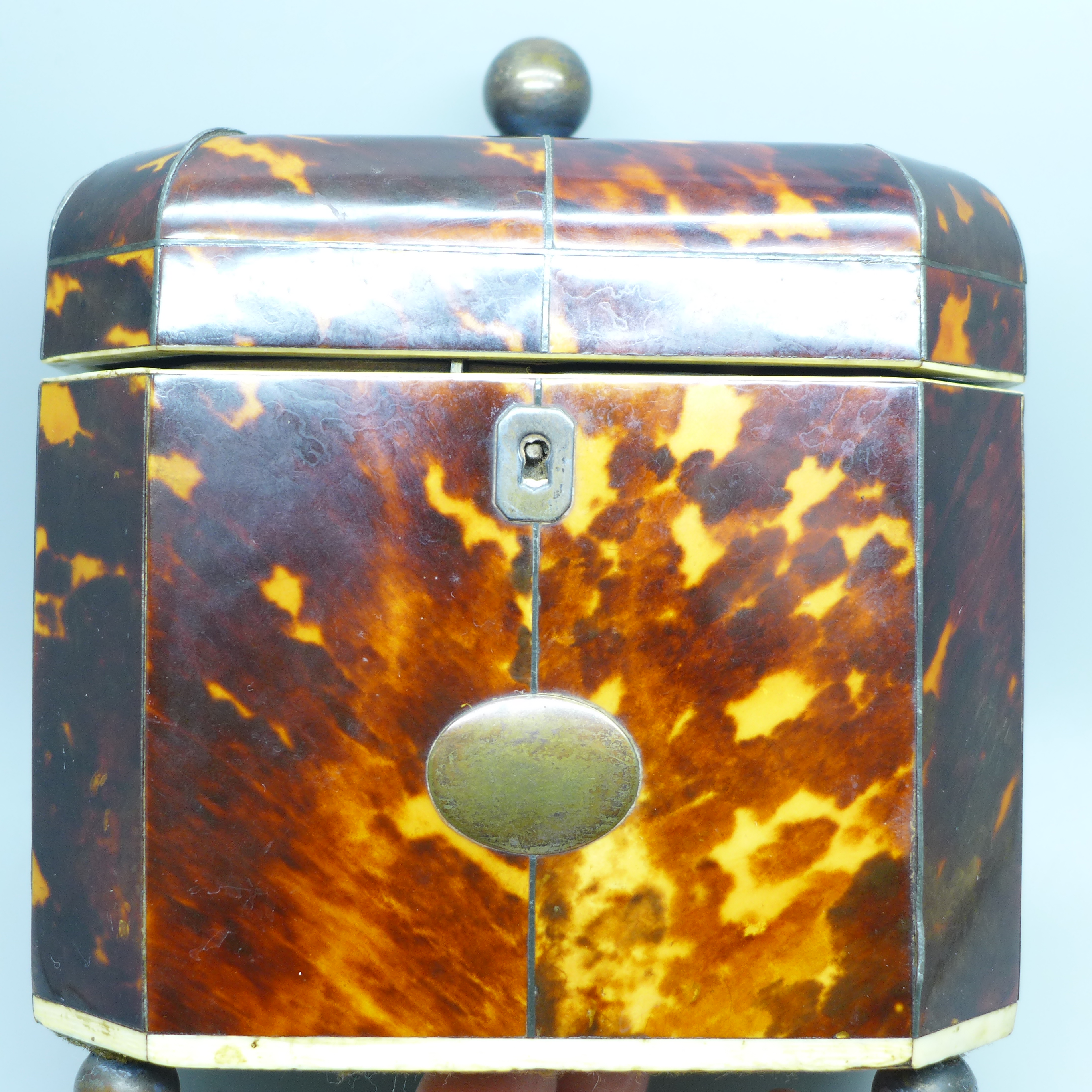 A George III tortoiseshell tea caddy. With non-transferable Standard Ivory Exemption Declaration, - Image 9 of 10