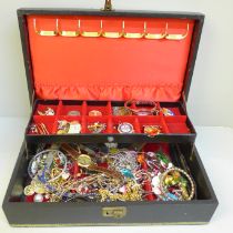 A jewellery box and costume jewellery