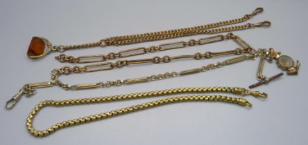 Four gilt metal chains