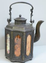 A Chinese Qing Dynasty pewter seven screen tea pot