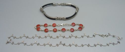 A silver collarette and two silver bracelets (one by Berenice), one leaf detail missing on necklace,