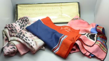 A collection of scarves including Jaeger, French and Italian scarves, etc.