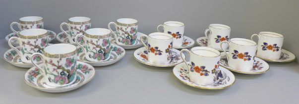 A Royal Grafton Indian Tree coffee set and an Aynsley Bird of Paradise coffee set, (6 cups and