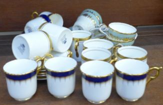 Three gilt coffee sets, two Aynsley including Elizabeth pattern and Coalport, (32 pieces in total,