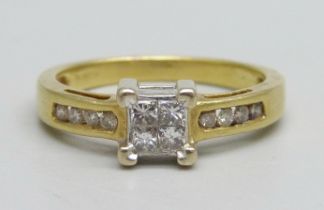 An 18ct gold ring set with diamonds, 0.33ct, 4.2g, O