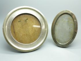 Two silver photograph frames, circular frame 15cm