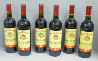 Six bottles of Roc de Lussac, 2011, Lussac Saint-Emillion, Grand Vin de Bordeaux (cellar stored) **