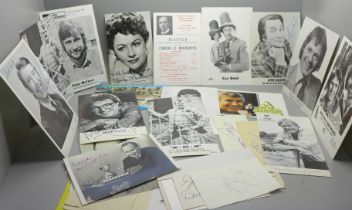 A collection of celebrity publicity photographs and autographs including Harry Corbett and Sooty,
