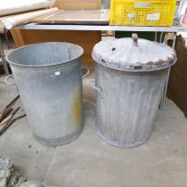 Two galvanised dustbins