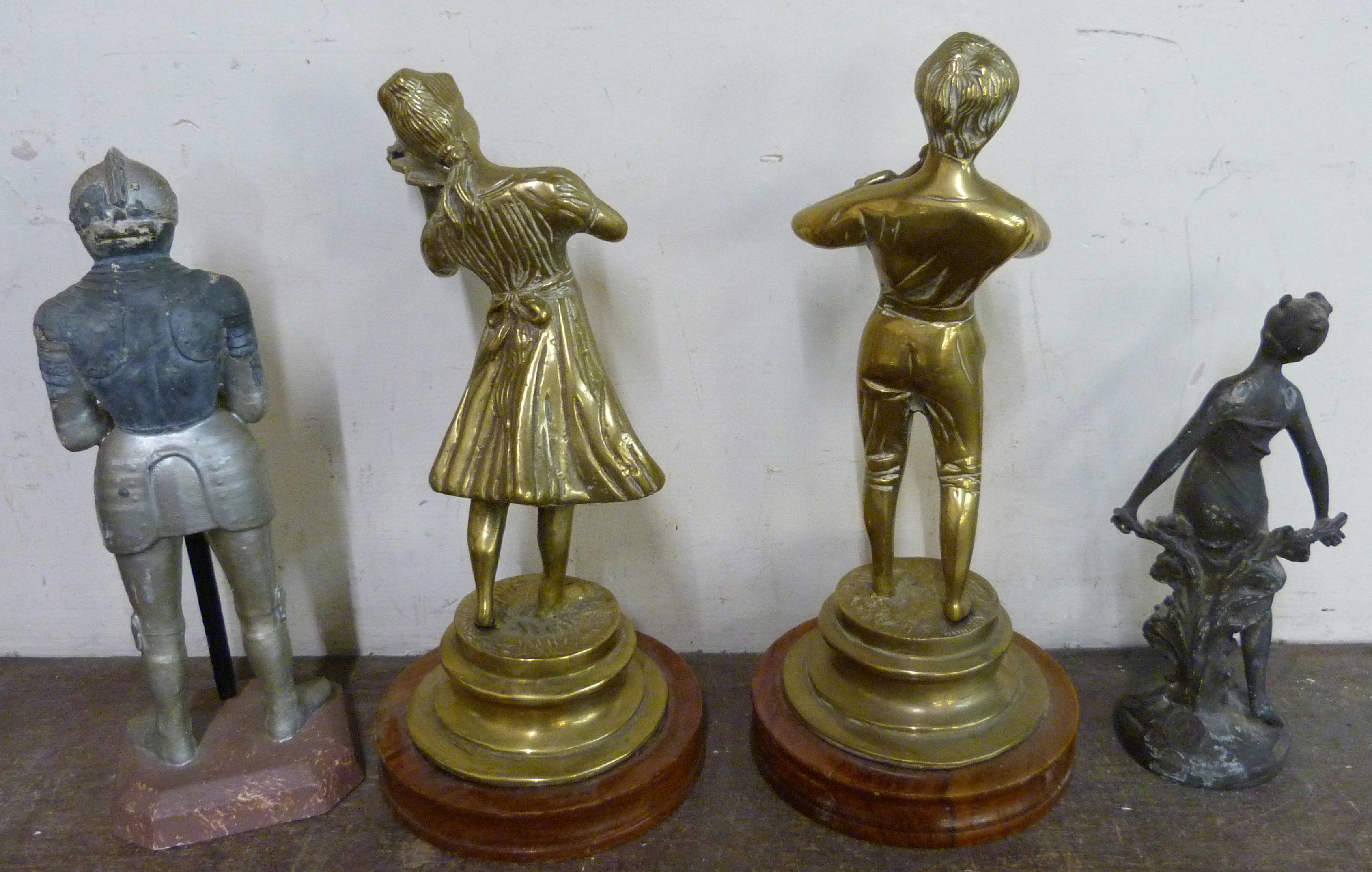 A pair of figures of musicians on wooden bases and two other figures of a lady and a knight - Image 5 of 6