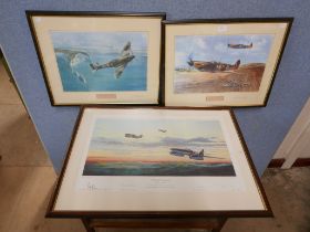 Three signed aviation prints, General's Command, Incident at Ashey, The Needles and the Ace of