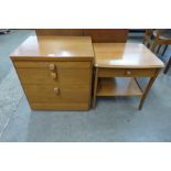 A teak bedside chest and a teak single drawer lamp table