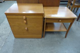 A teak bedside chest and a teak single drawer lamp table