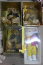 A Merrythought Rupert the Bear and three other Teddy bears