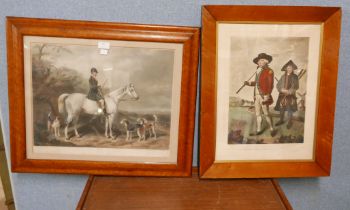 Two prints, one hunting scene and a golf scene