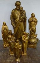 A set of six French gilt painted religious figures