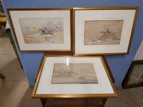 After S.H. Alken, three fox hunting scenes, watercolour, framed