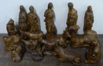 A painted composite Nativity set