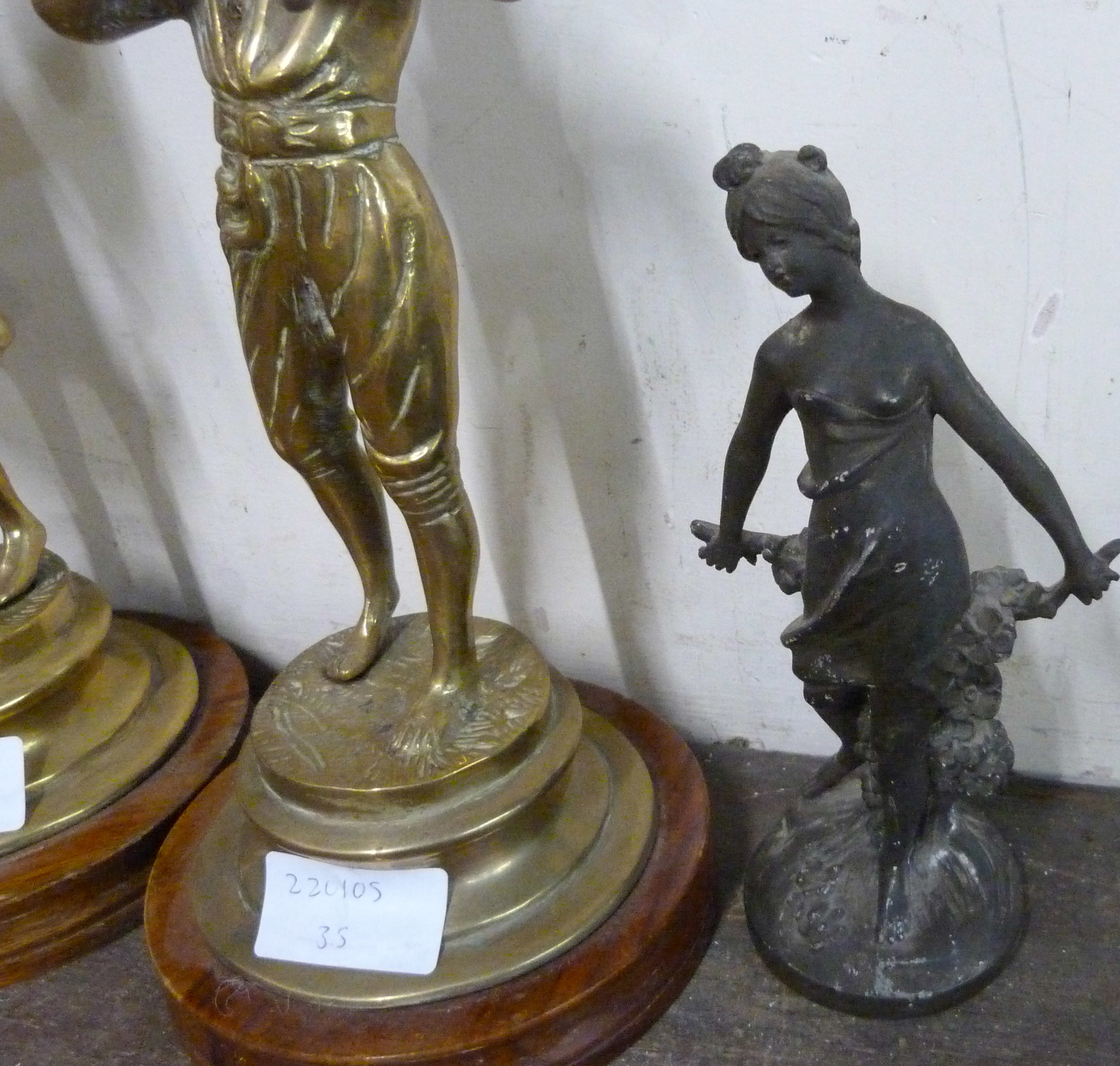 A pair of figures of musicians on wooden bases and two other figures of a lady and a knight - Image 3 of 6