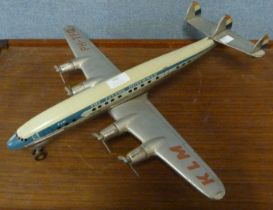 A post-war model tin plate toy KLM 'Flying Dutchman' Lockheed Constellation aeroplane by Arnold of