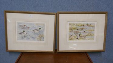 A pair of signed limited edition Peter Partington (b.1941) etching, Mallards and Goldeneye, framed