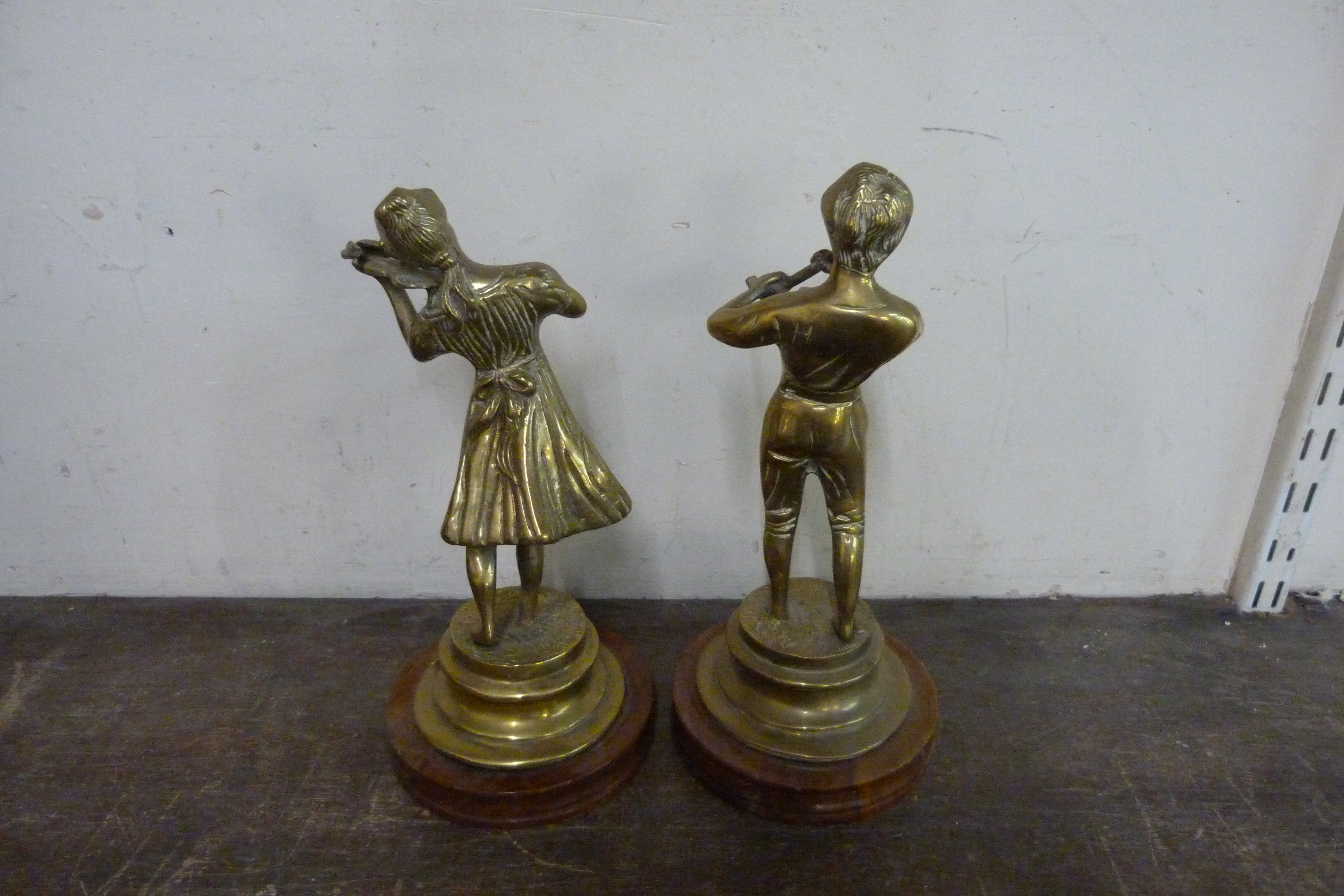 A pair of figures of musicians on wooden bases and two other figures of a lady and a knight - Image 6 of 6