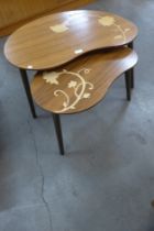 An Italian walnut and sycamore inlaid nest of tables