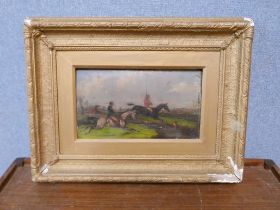 English School (19th Century), pair of fox hunting scenes, oil on panel, framed