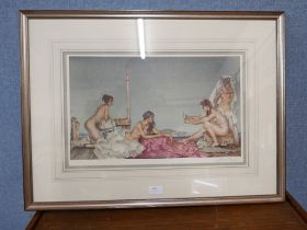 A signed Sir William Russell Flint print, The Silver Mirror, framed