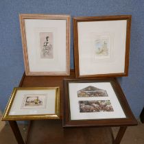 Two signed limited edition Peter Partington (b. 1941) etchings and two others, all framed