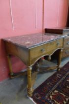 A 19th Century Dutch walnut and marble topped single drawer console table