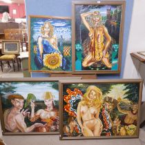 Four erotic oil paintings