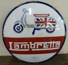 An enamelled metal Lambretta advertising sign