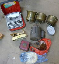 An Empire-Corona typewriter, sets of scales and other metal ware