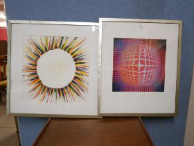 A Victor Vasarely print and a Terry Ivost print, framed