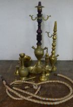 An Eastern brass hookah pipe etc.