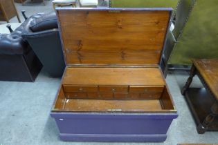 A Victorian painted pine tool chest with tools