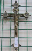 A French brass wall hanging crucifix