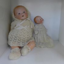 Two antique German Armand Marseille Dream Baby bisque head dolls, 8" and 15"