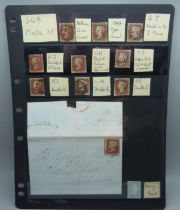 Stamps; a study of SG8 plate 35 on stock card including seven listed varieties, ivory head, entire