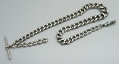 A silver watch chain, graduated links, 62g