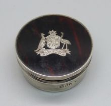 A silver and tortoiseshell pot, Australia, 4cm diameter