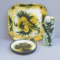 Three items of Newlyn Celtic Pottery Phoenix design ceramics