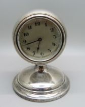 A silver table clock by H.A.C., Birmingham 1929, 10.5cm