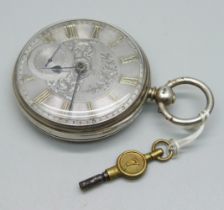 A silver cased fusee pocket watch, with key, the case hallmarked London 1864