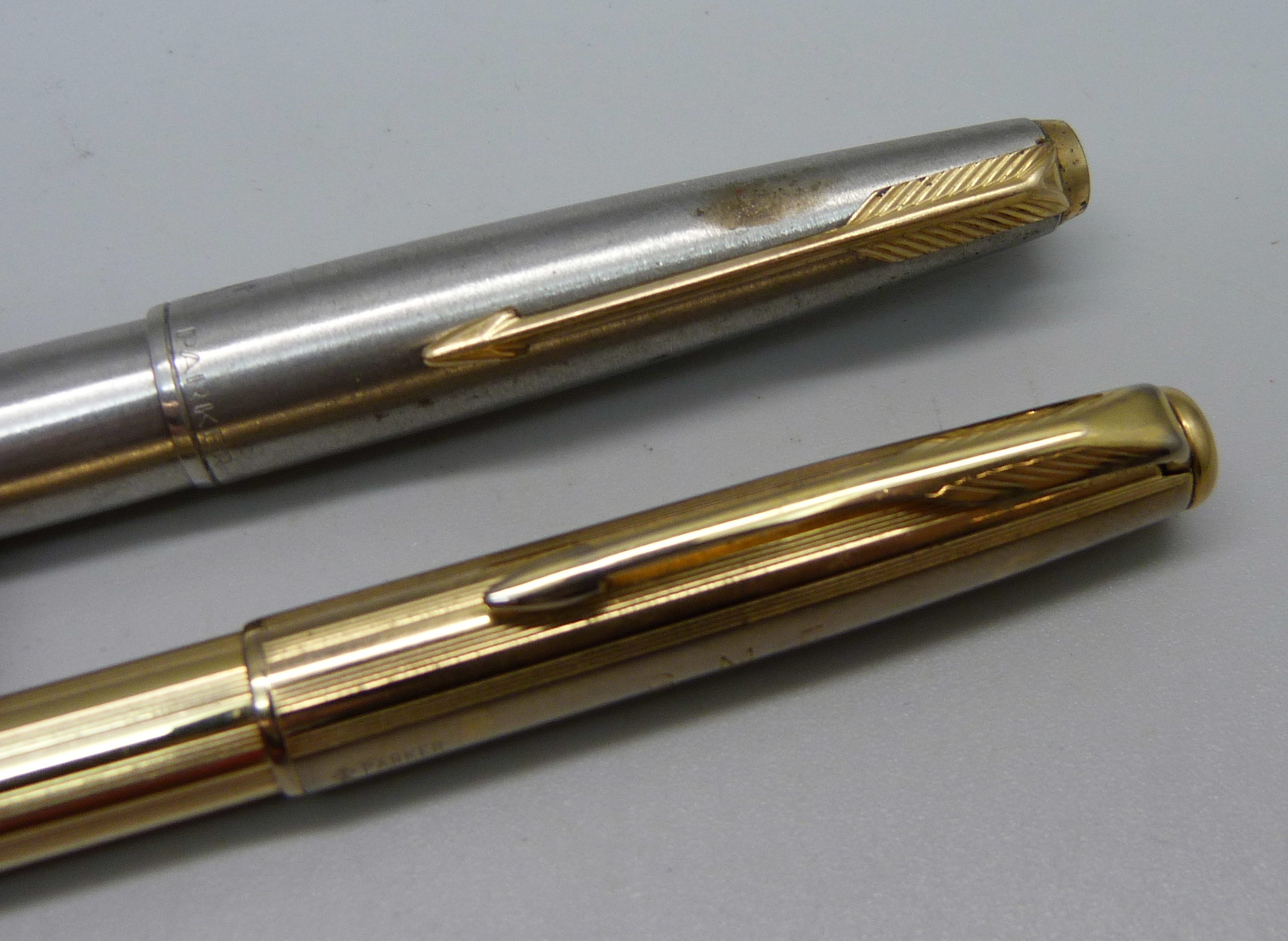 A Parker pen, barrel engraved, a/f and a Parker Sonnet pencil in gold plated casing - Image 2 of 5