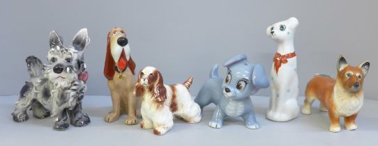Two Wade blow up figures, other dog figures including Corgi